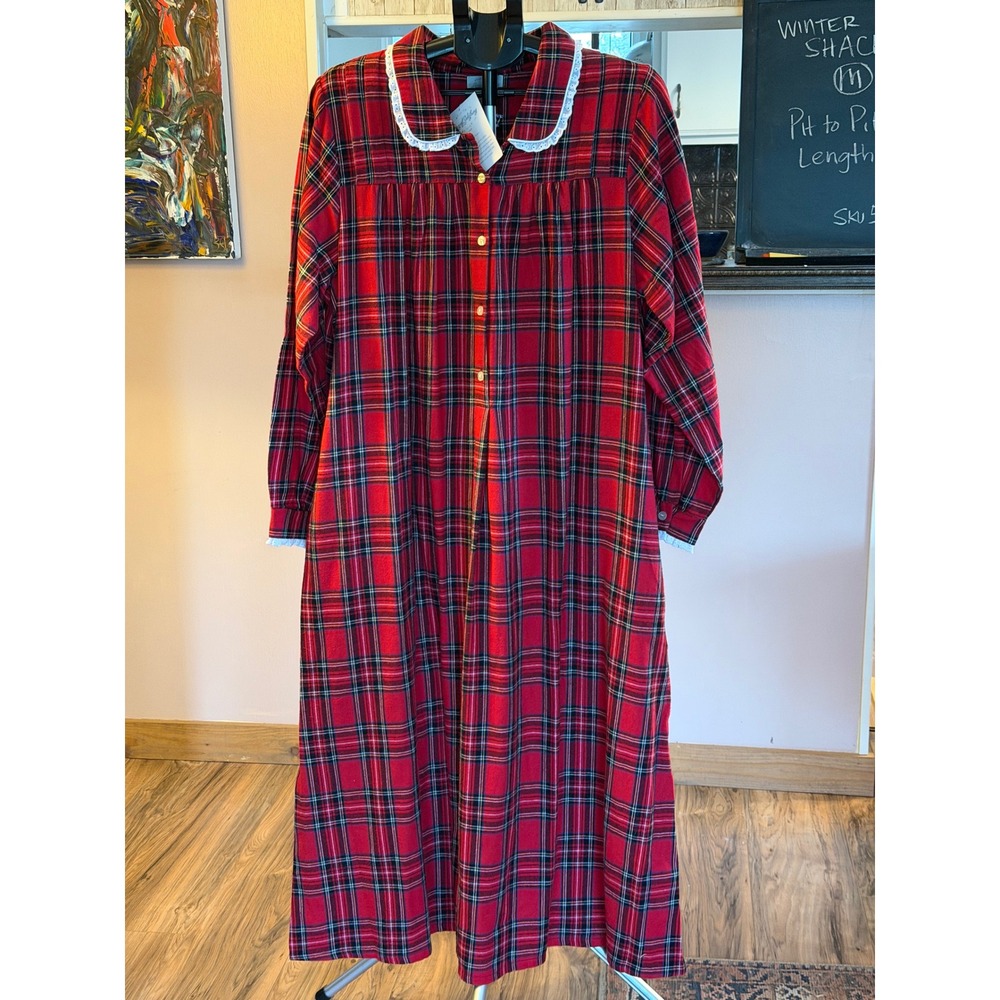 Lanz of Salzburg Red Flannel Nightgown Size L Grandmacore Victorian Christmas
